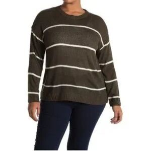 Bobeau Olive Green Striped Sweater